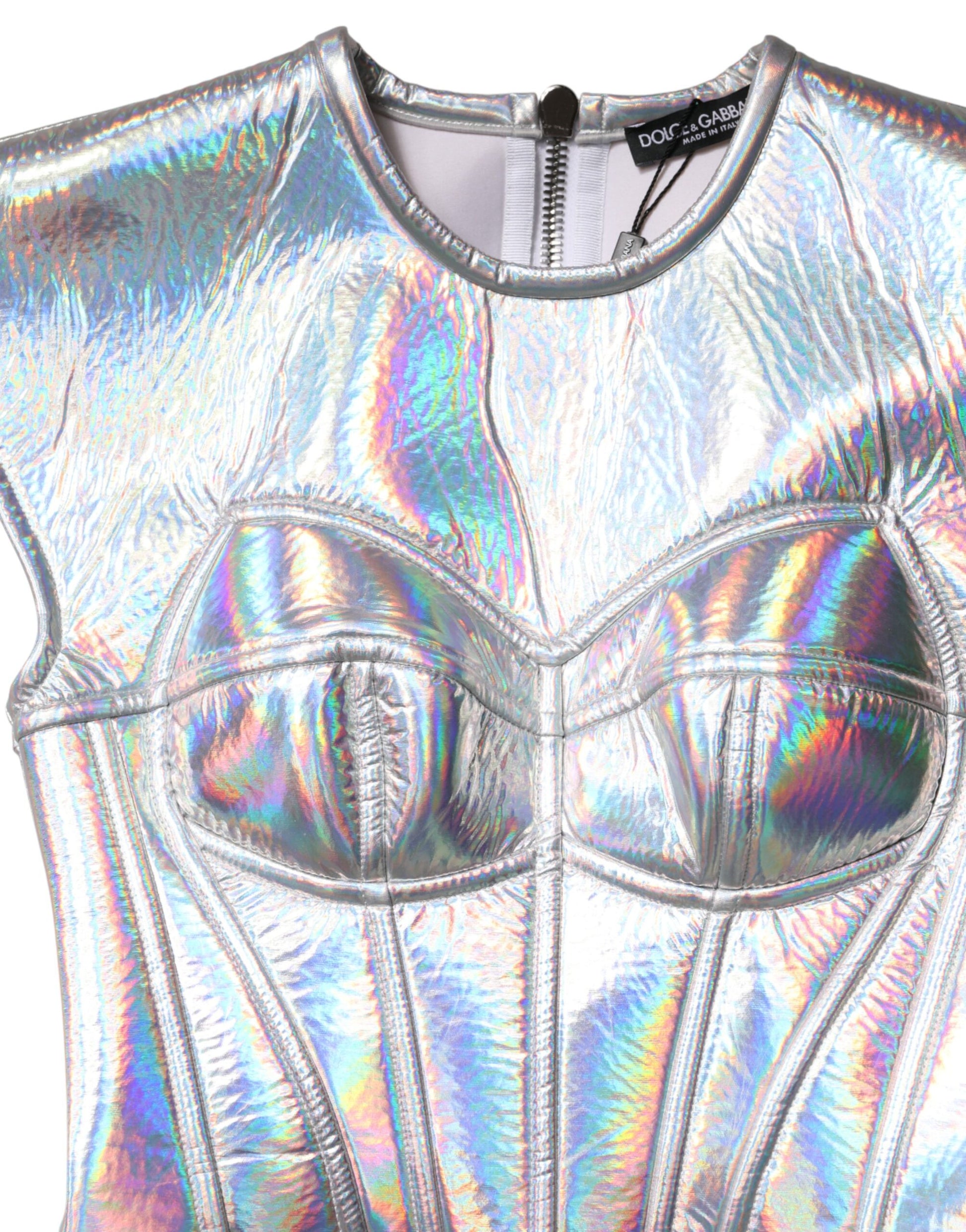 Silver Iridescent Bodycon Sheath Midi Dress