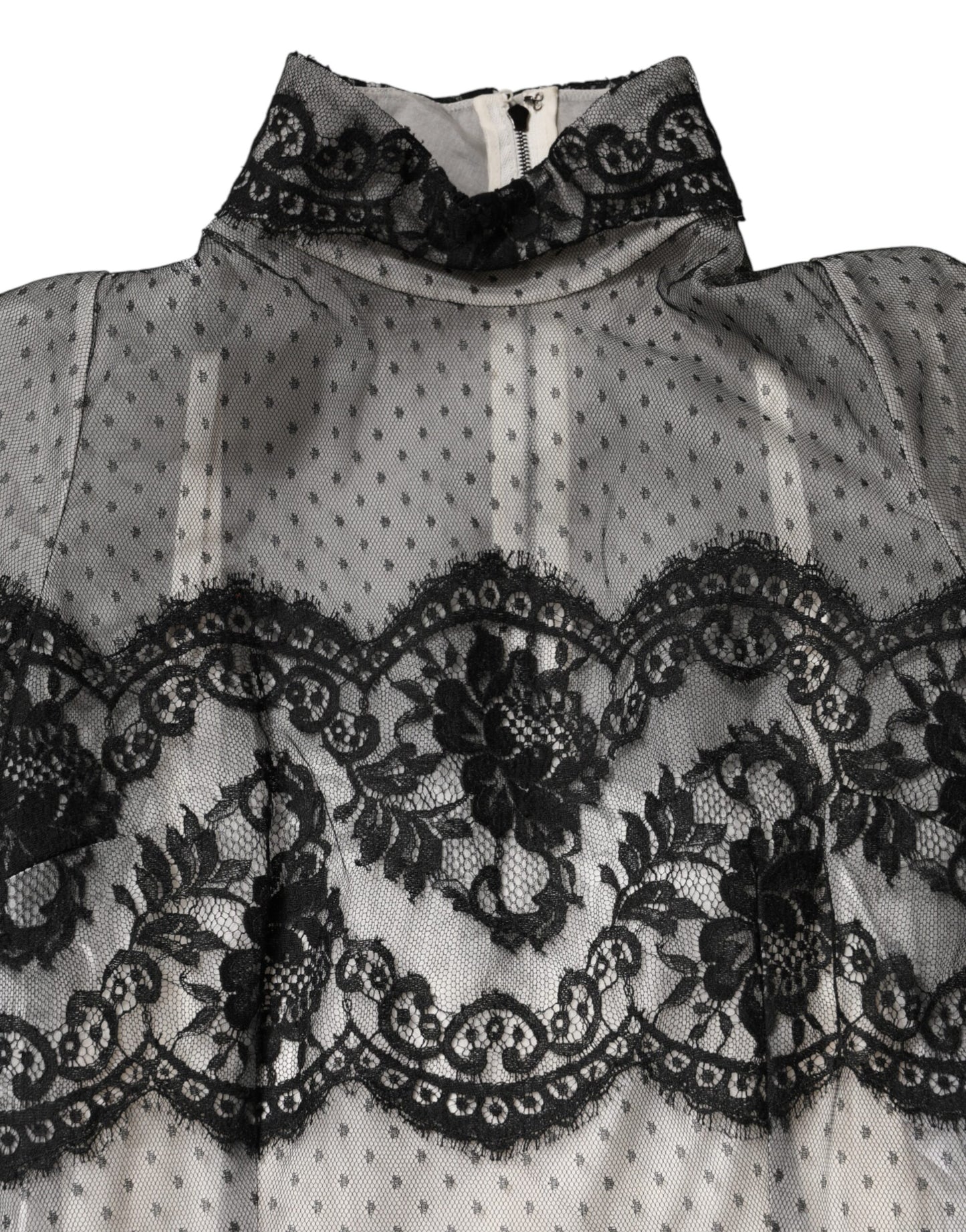 Black White Lace Silk Blend MaxiSheath Dress