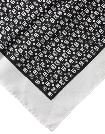 White Black Patterned Square Foulard Scarf