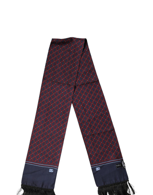 Maroon Patterned Fringes Wrap Foulard 138cm x 15cm Scarf