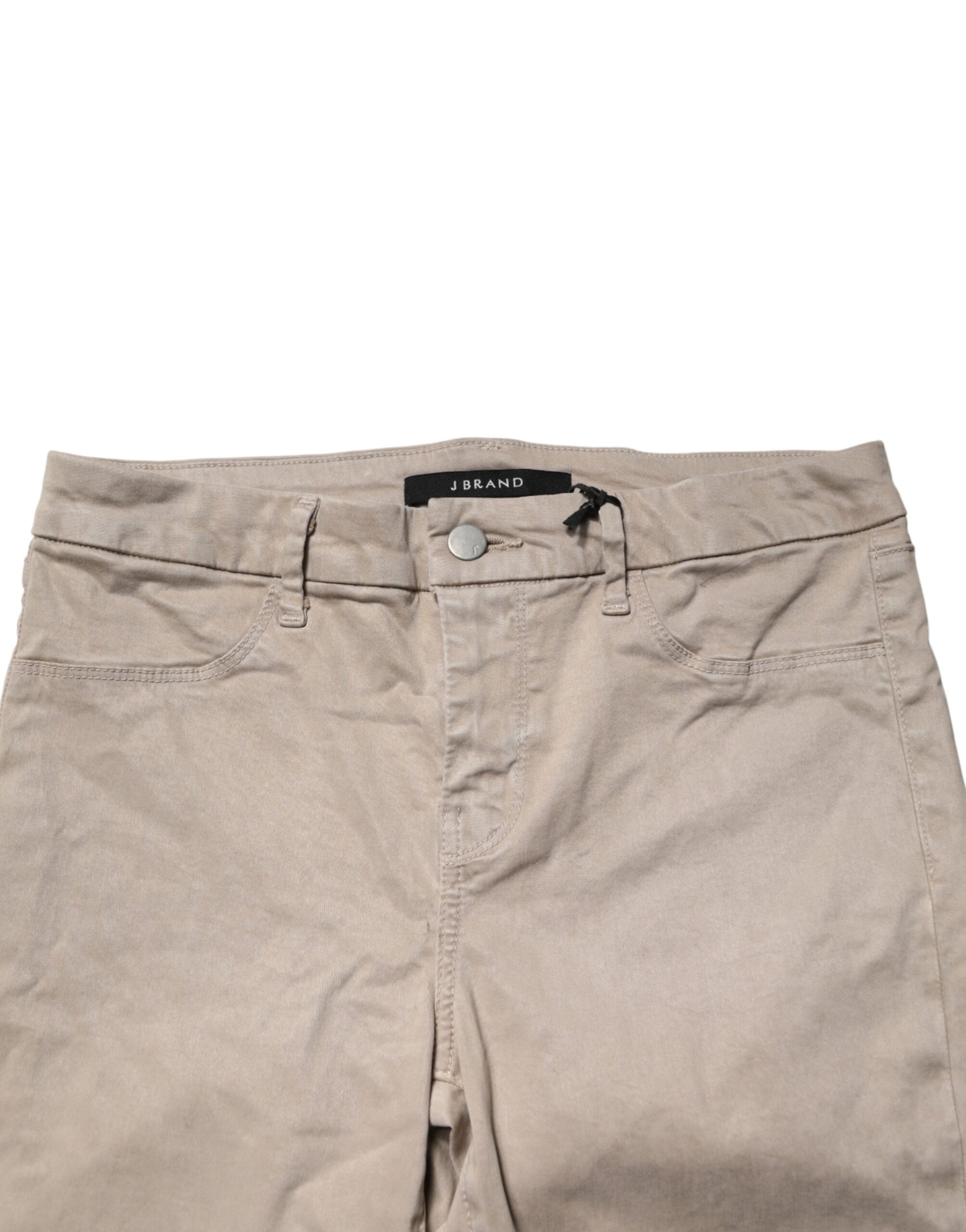 Beige Skinny Mid Waist Chino Casual Trouser Pants