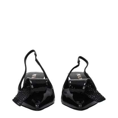 Black Leather Stiletto Heel Sandals