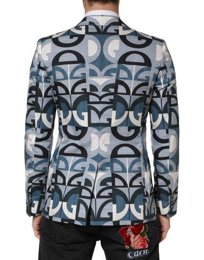 Blue Logo Monogram Single Breasted Blazer