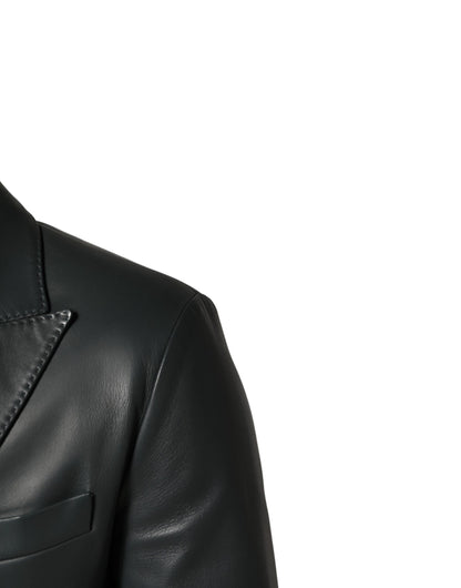 Black Leather Double Breasted 2Button Blazer