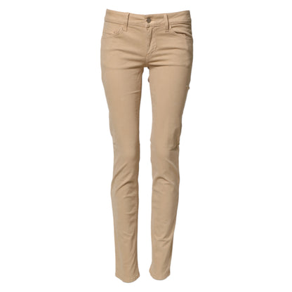 Beige Skinny Low Waist Denim Casual Trouser Jeans
