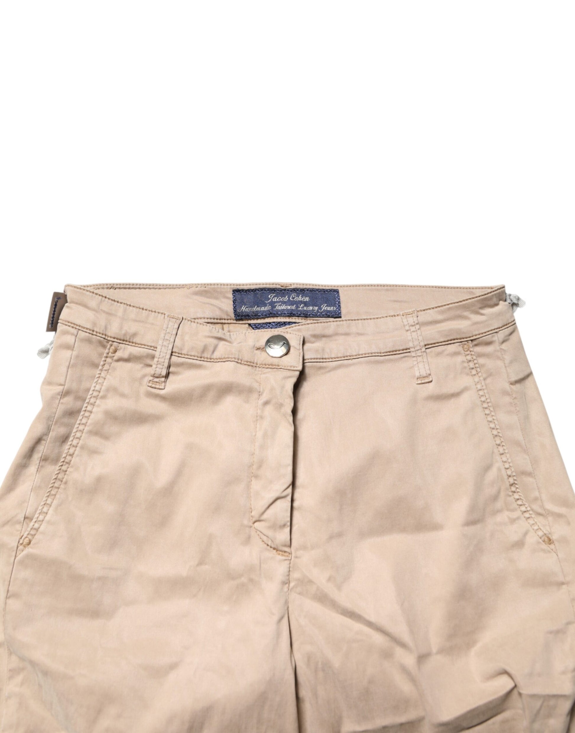 Beige Lyocell Skinny High Waist Chino Casual Pants