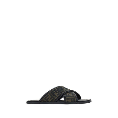 Black Calf Leather Bos Taurus Flat Sandals