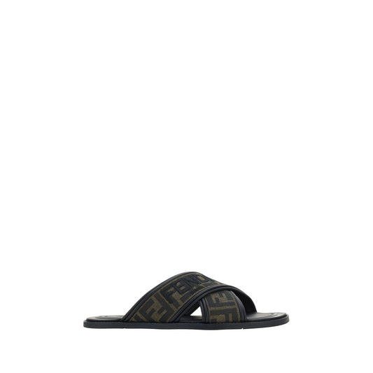 Black Calf Leather Bos Taurus Flat Sandals