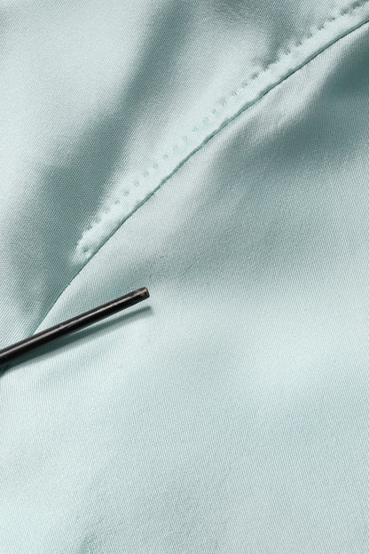 Teal Satin Collared Long Trench Coat Jacket