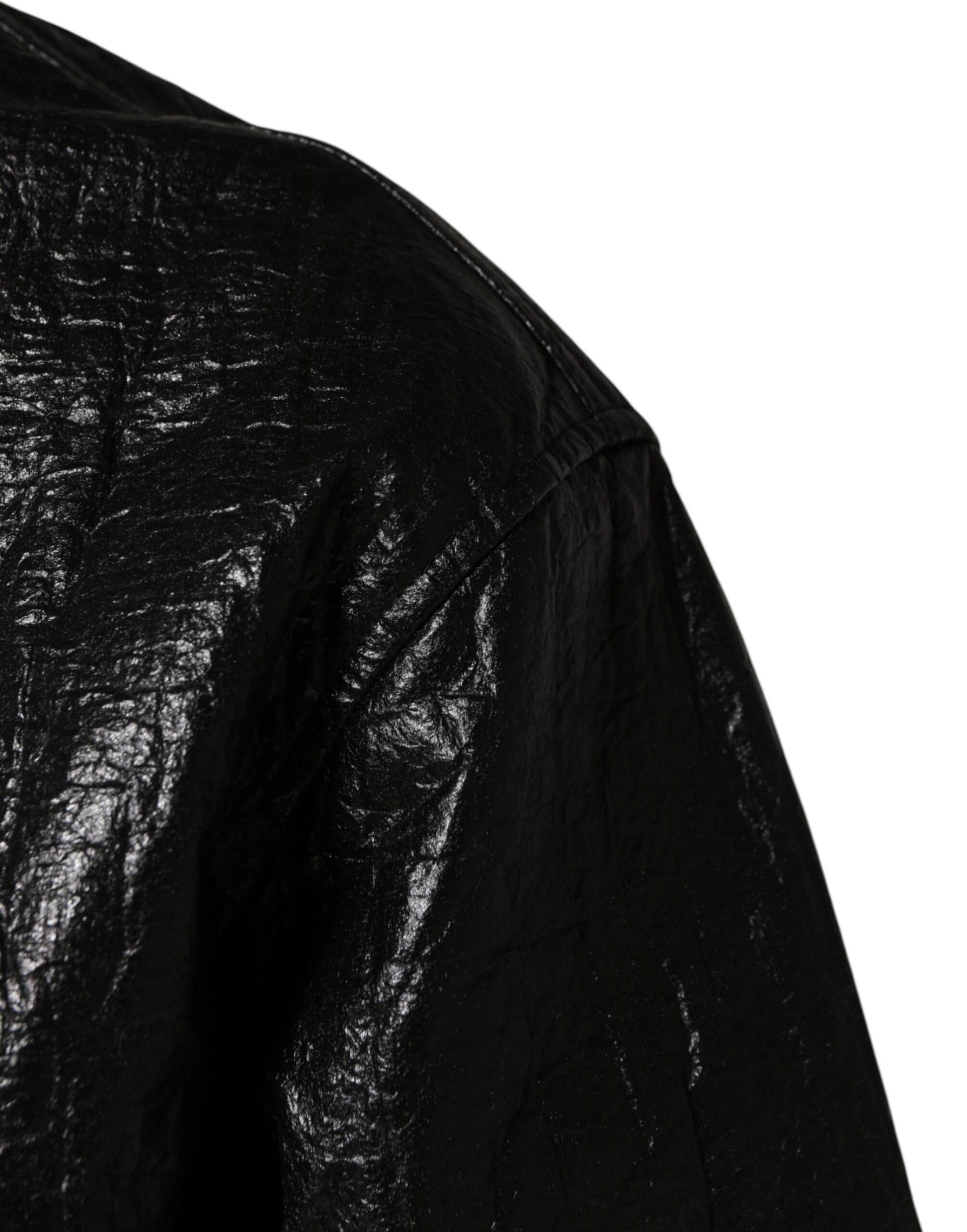 Black Cellulose Leather FullZip Biker Jacket