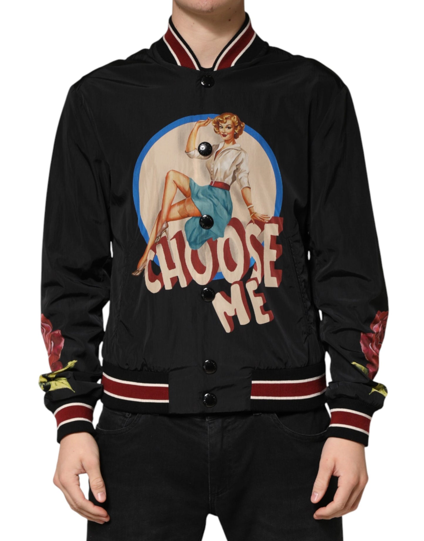 Black Pin Up Button Down Men Bomber Jacket