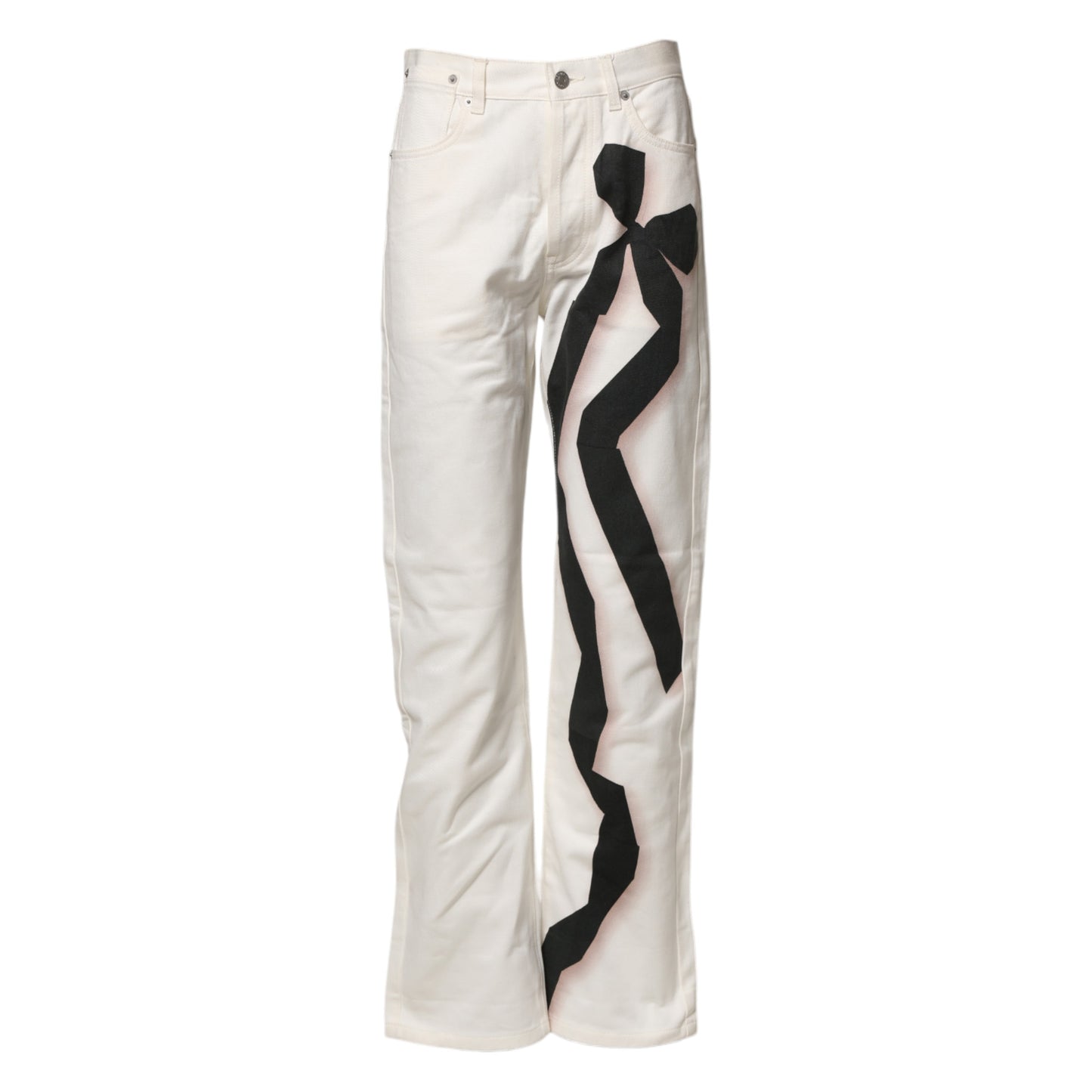 White Straight Bow Details Denim Casual Jeans
